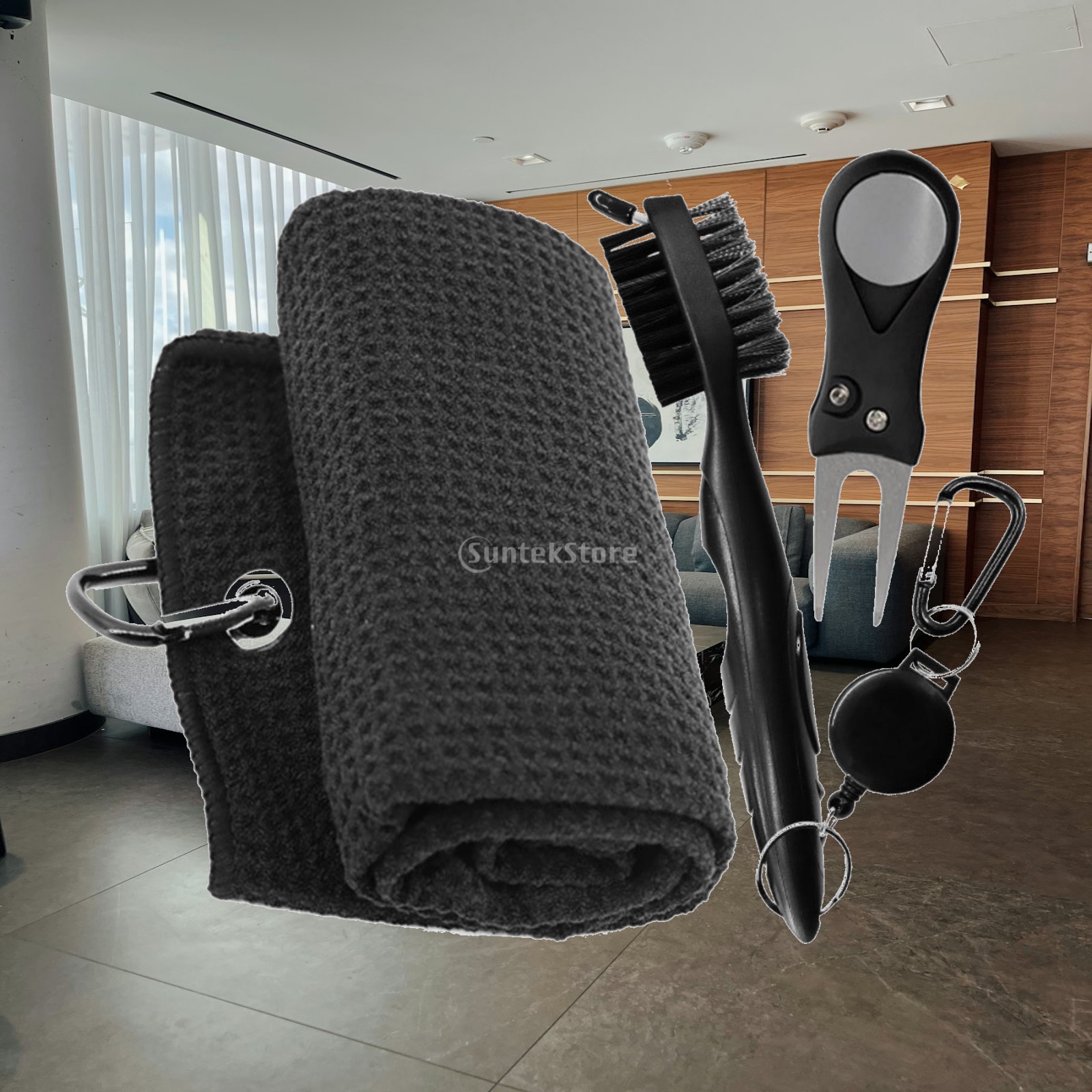 Golf Towel Waffle - Golfclub-reinigingsborstel, draagbare golfhanddoek met clip, microvezel